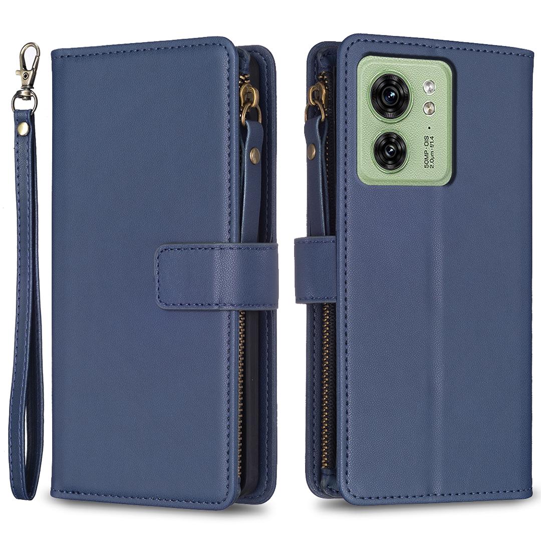 

BF Style-19 for Motorola Edge 40 5G PU Leather Wallet Case Stand Anti-drop Cover with Zipper Pocket Blue