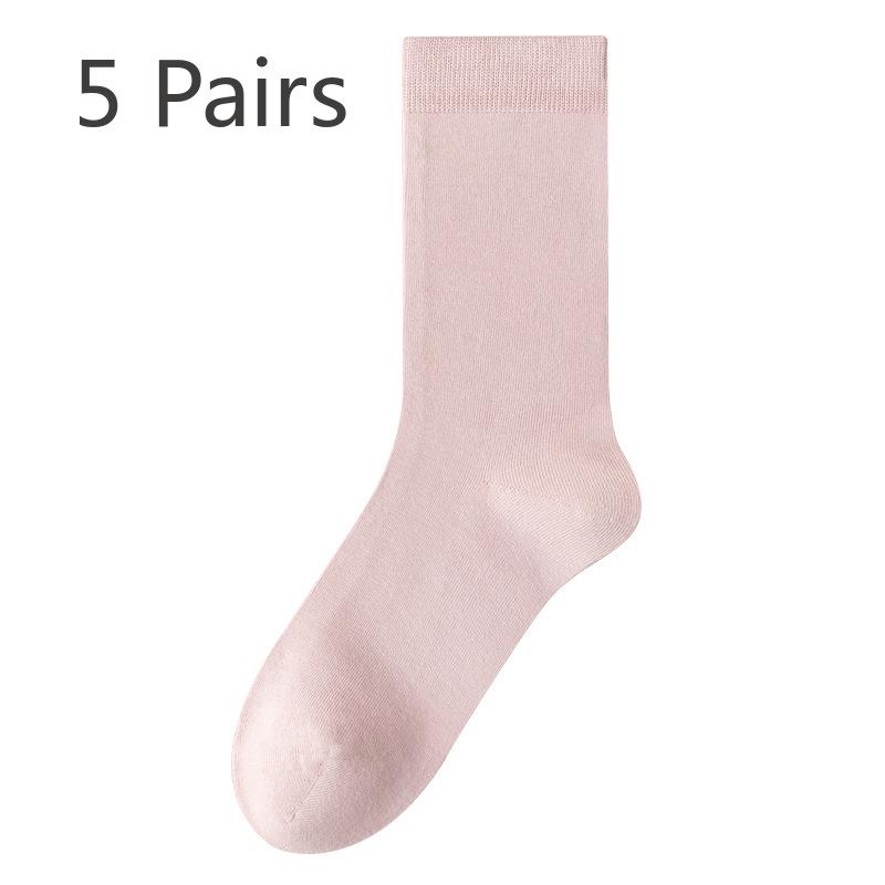 5 Paar Damen Frühling und Herbst Reine Baumwolle Einfarbig Reine Baumwolle Sport Verdickte Mittellange Socken