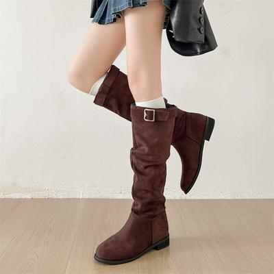 Brown Design Sense Retro Knight Boots Women's 2025 Autumn New Super Fire Fashion Thin Fashion But Knee Pile Boots