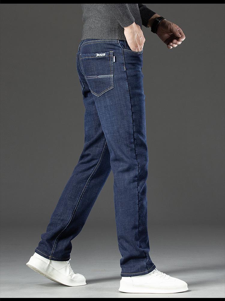 Men's Plus Size Warm Velvet-Lined Denim Pants - Loose, Straight, Winter Casual Wear