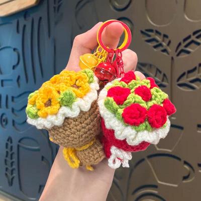 Wool Crochet Rose Keychain Pendant - Handmade Bouquet-Inspired Design