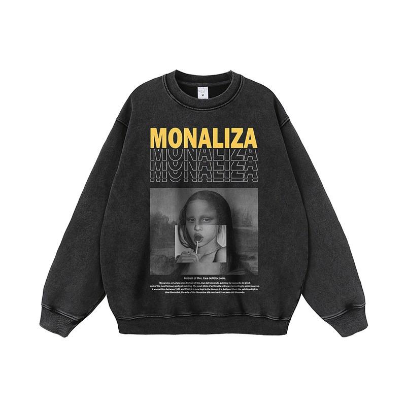 Oversized Vintage Washed Cotton Hoodie With Distressed Print Unisex Streetwear Long Sleeve