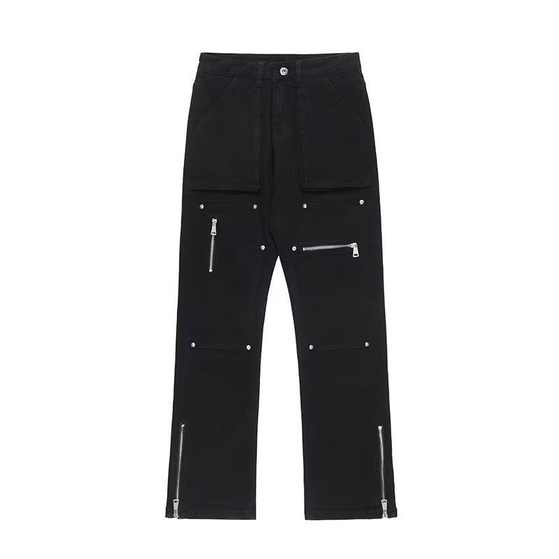 2023 Autumn Men's Loose Fit Solid Color Straight Jeans: Trendy Casual Overalls