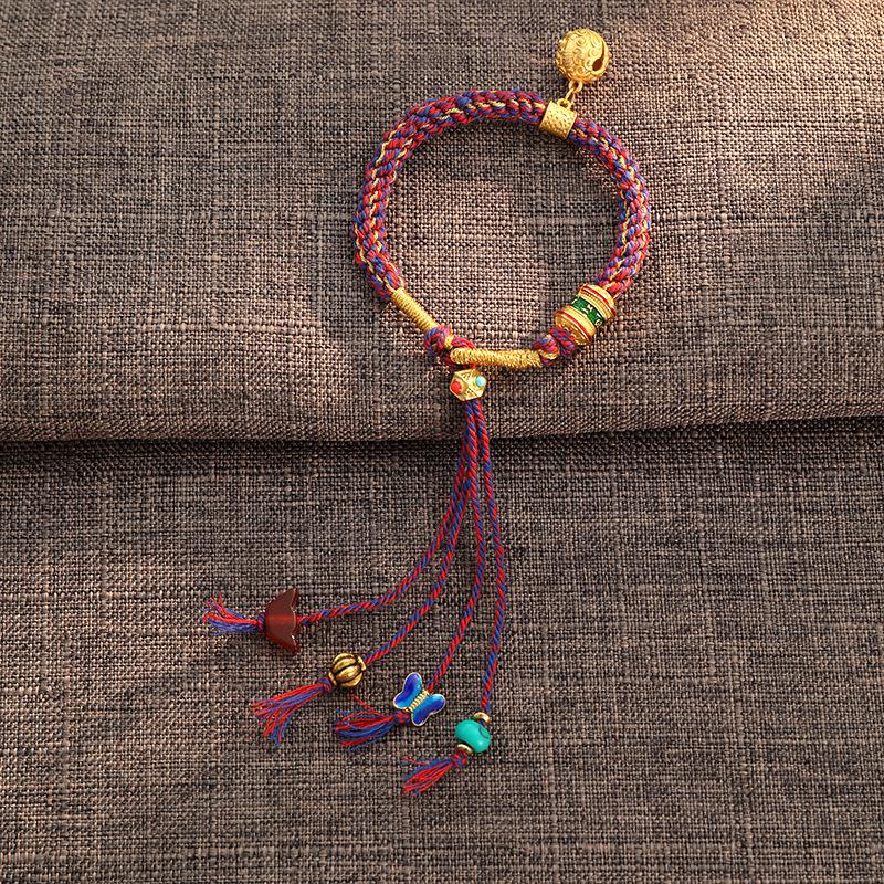 

Нишевый национальный стиль тибетский плетеный браслет в этническом стиле, ретро, с цветными бубенчиками и бахромой, аксессуары в тибетском стиле женские