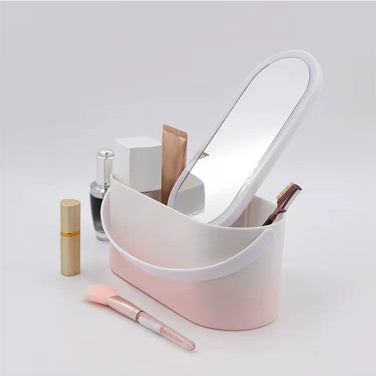 Hot Selling USB Charging Magnifying Fold Storage Box Makeup Mirror Desktop 3 Mode Fill Lighting Up Mirror with Led Light