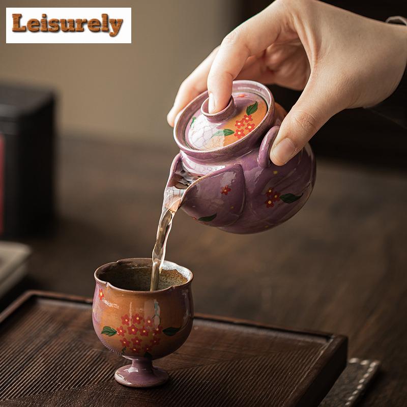 110ml Powder Yin Purple Hand-painted Small Flower Teapot Antique Tea Infuser Pot Tea Making Kettle With Filter Cha Ornaments