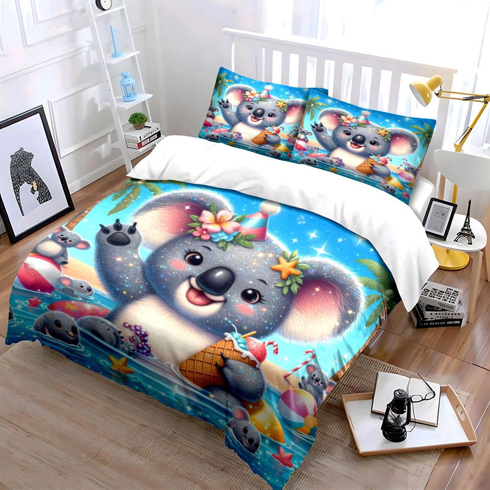 Süßes Cartoon Koala Bettwäscheset Bettwäsche Bettbezug Set Bettbezug Kissenbezüge (1 * Bettbezug 2 * Kissenbezüge, ohne Bettdecke)