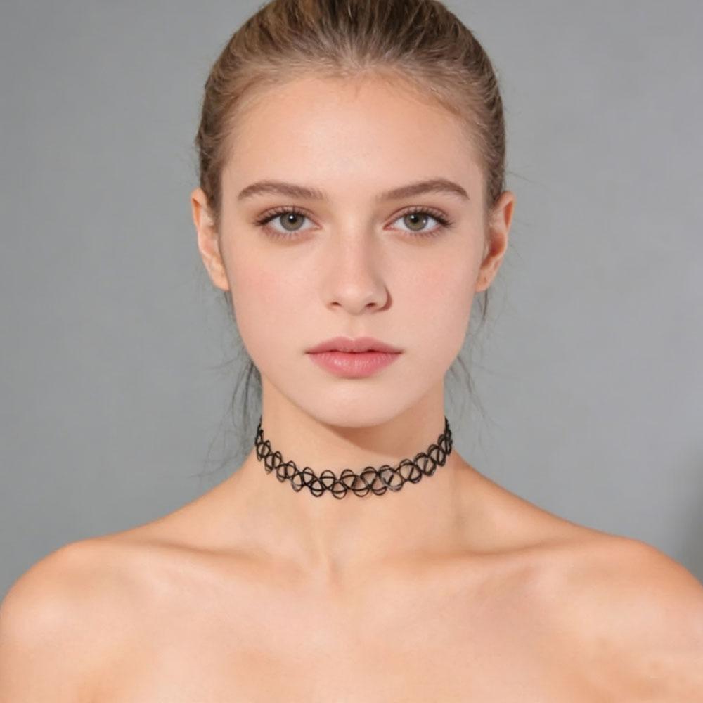 Gothic Black Choker Fashion Necklace for Punk Girl Women Vintage Elastic Braided Fish Thread Choker Gift