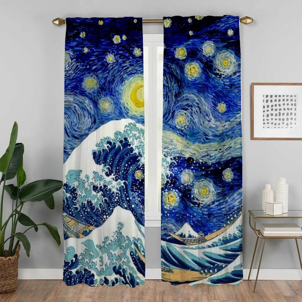 Zatemňovací kuchyňské závěsy pro obývací pokoj Závěs Van Gogh Domácí interiérové závěsy 2 kusy Stínítka Dělící tyl pro ložnici