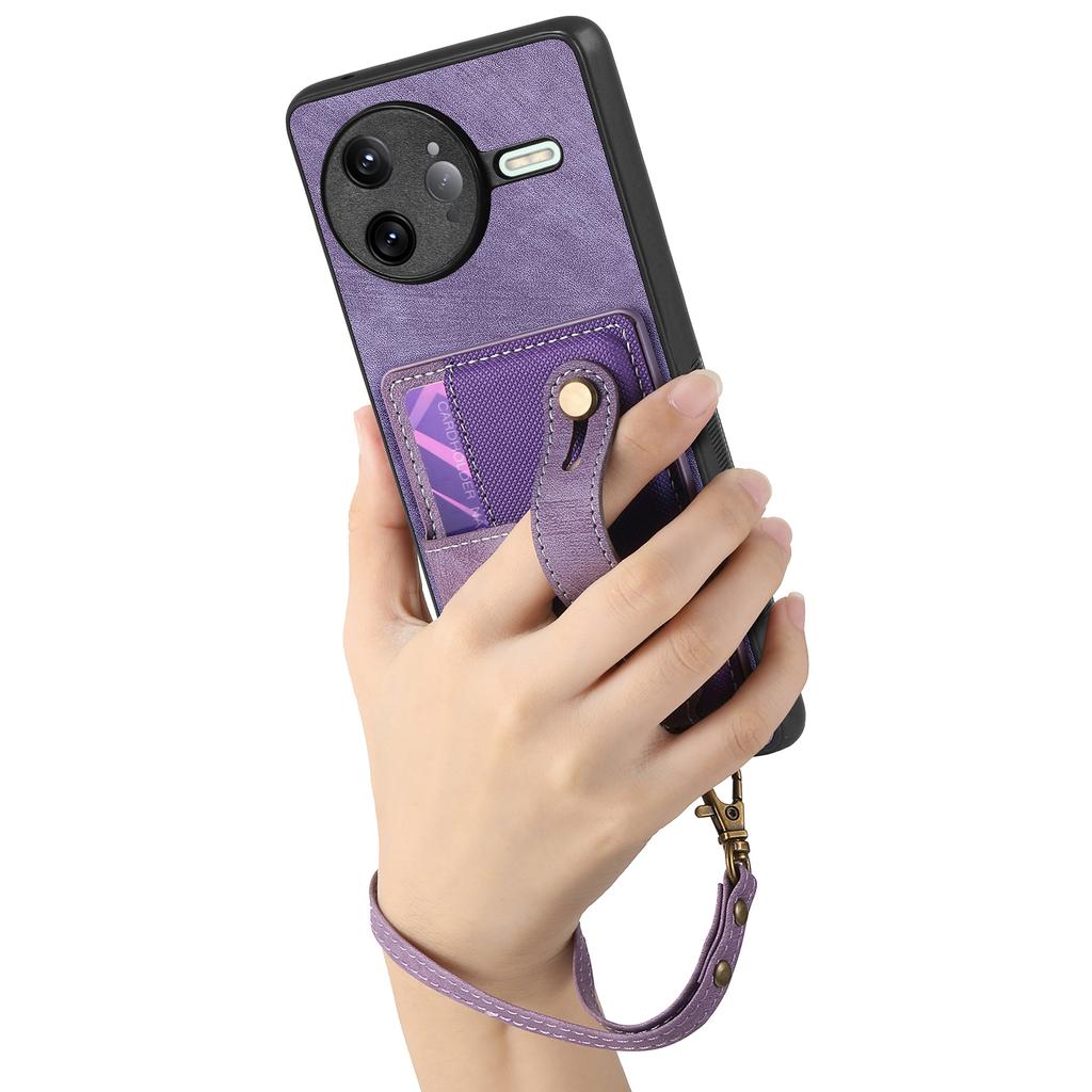 For Xiaomi Poco F7 Ultra 5G/Xiaomi Redmi K80 Pro 5G Retro PU Leather Back Cover with Card Holder and Wristband Kickstand