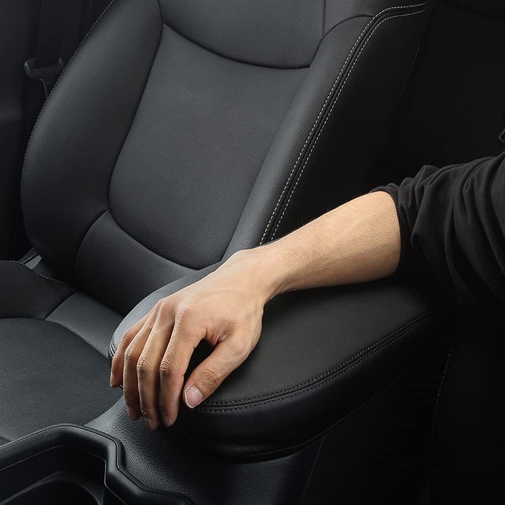 INTGET Center Console Armrest Cover for 2025 Toyota RAV4 Accessories 2024 2023 2022 2021 2020 2019 Leather Middle Console Lid Cover Pad Protector