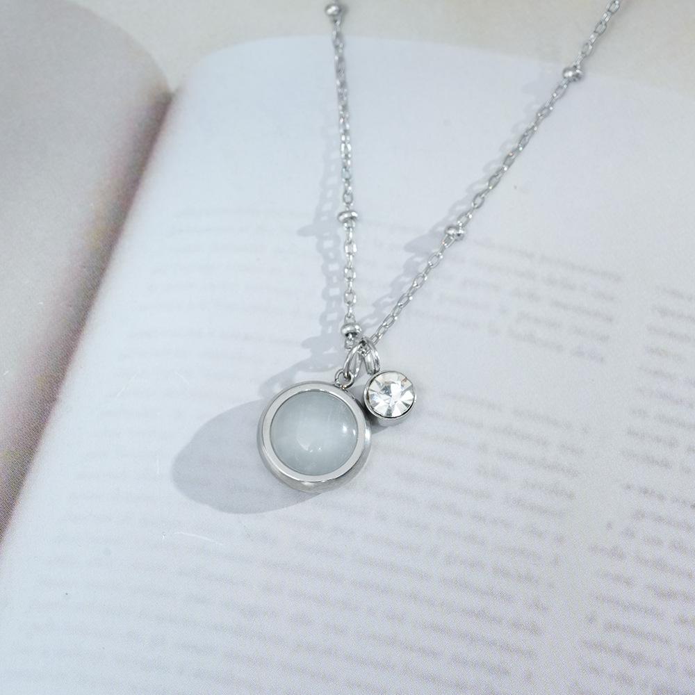 

Cat Eye Rhinestone Clavicle Necklace: Full Titanium Steel, Luxury Summer Design for Women’s High-End Style серебро белый