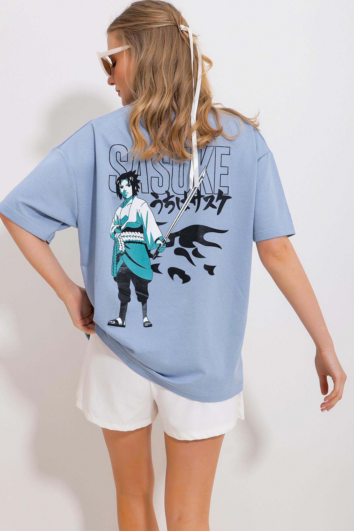 

Женская футболка, новый сезон, модная синяя футболка унисекс с круглым вырезом спереди и сзади с принтом большого размера