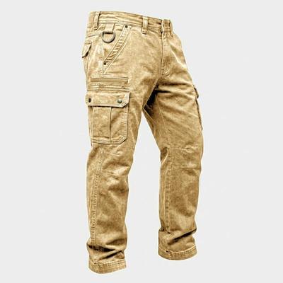 Herren Multi-Taschen Denim Cargo-Hose Vintage Gewaschen Gerade Arbeits Hose D-Ring Taille Outdoor Freizeit Hose