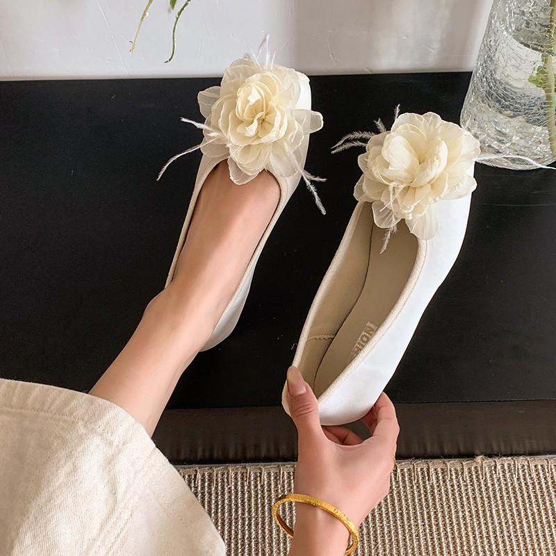 Fashion French Single Shoes, Shallow Mouth Shoes, Summer Evening Shoes, Retro Floral Flats, Increase Height Inside