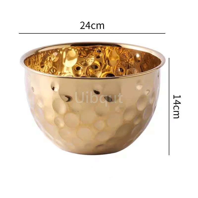 Gold /Silver Stainless Steel Hammer Point Fruit Bowl Salad Plate Egg Pot round Baking Mixing Cooking Bowl CreativeDecoration