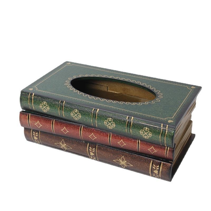 Creative Wooden Tissue Box Vintage Book Box Shape Tissue Box Art Restaurant Tissue Storage Box Ornament