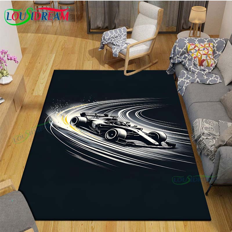 2026 Hot Fashion Racing Car Print Flannel Carpet Outdoor Rug Area Rug Non-slip Carpet Bedroom Decor Carpet for Kids Luxury Gift