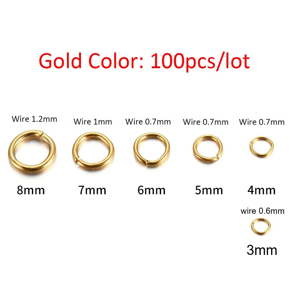 100-200pcs/lot 3/4/5/6/7/8/10mm Stainless Steel Gold Plated Jump Ring Connector for Diy Jewelry Making Accessories Wholesale
