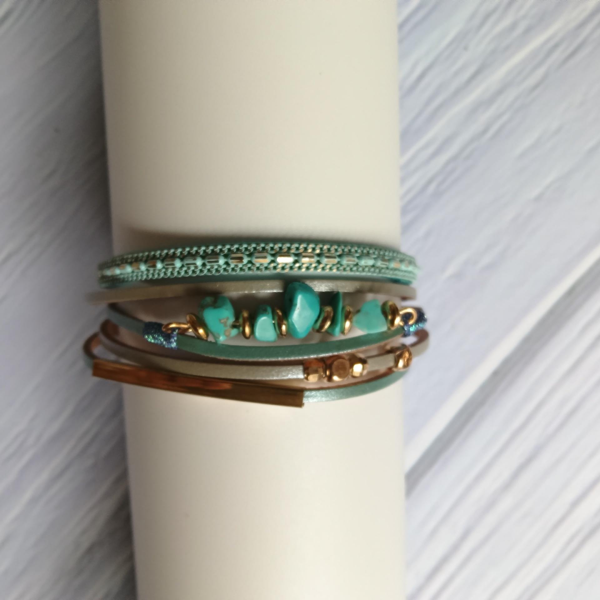 Bohemian Rhinestone Multi-layer Leather Bracelet with Crystal Stones синий