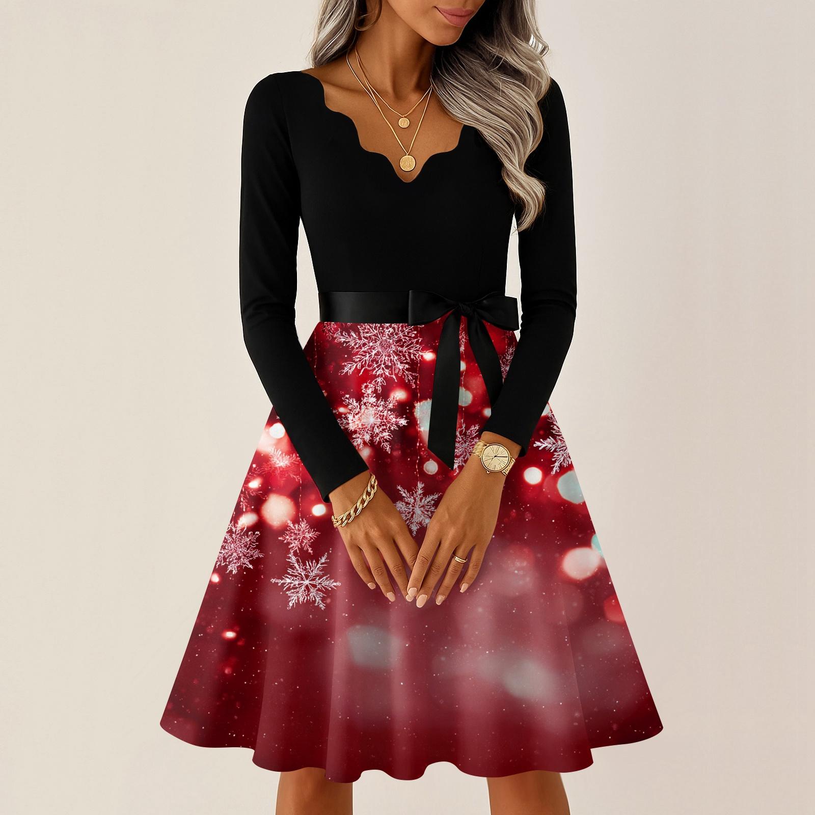 

Женское повседневное модное платье с V-образным вырезом и длинными рукавами в стиле ретро с рождественским принтом XXL арбуз красный