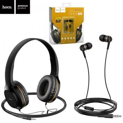 Set of Wired Headphones 2 In 1 Overhead with Headband + Vacuum Hoco W24 Black with Gold