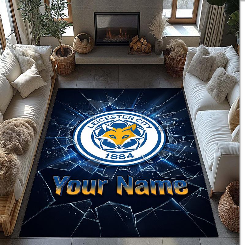 Leicester City Printed Crystal Velvet Rug Non‑Slip Crystal Velvet Carpet For Sofa Bedroom Indoor Home Decoration