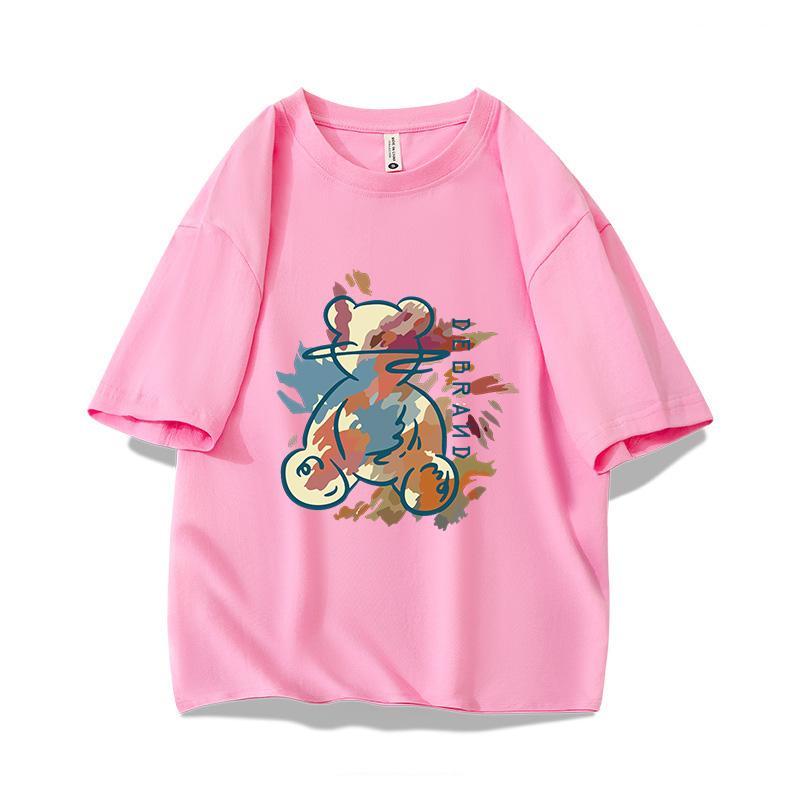 Graffiti Illustration Bear Printing Y2K Girls 100 Cotton TShirt Summer Casual Trendy Vintage Oversized Short Sleeve Unisex Tee
