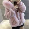Autumn Winter Plus Size Women's Velvet Short Hooded Hair Collar Zipper Outerwear Loose Casual Warm Elegant Coat