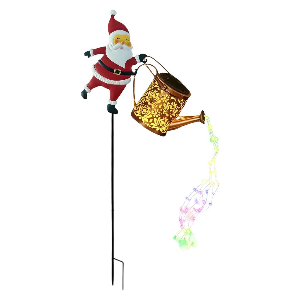 Christmas Solar Kettle Light Waterproof Metal Outdoor Kettles Light Solar Santa Claus Light for Patio Pathway Yard Holiday Gifts