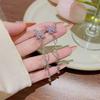 Butterfly Fashion Sweet Zirconia Purple Color Silver Color Long Tassel Earrings