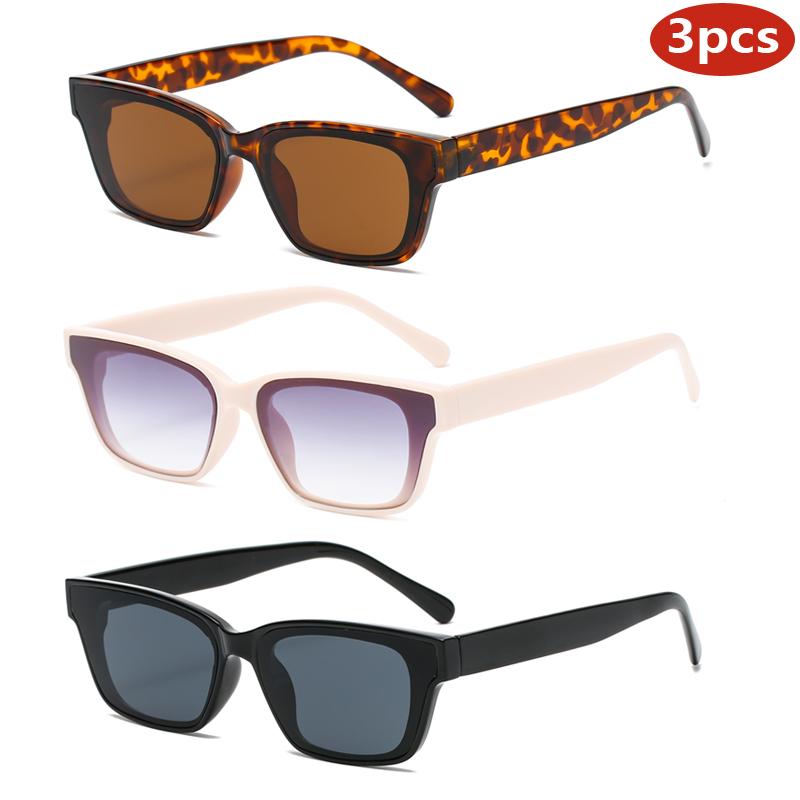 3pcs Sets Retro Cat Eye Sunglasses Women Fashion Minimalist Design Outdoor Sports Anti UV Leopard Female Sun Glasses UV400