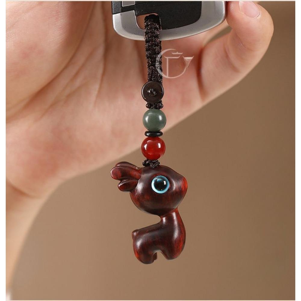 Sandalwood Deer Car Keychain, Pendant, Couple Phone Pendant, USB Disk Chain Hanger, Gift