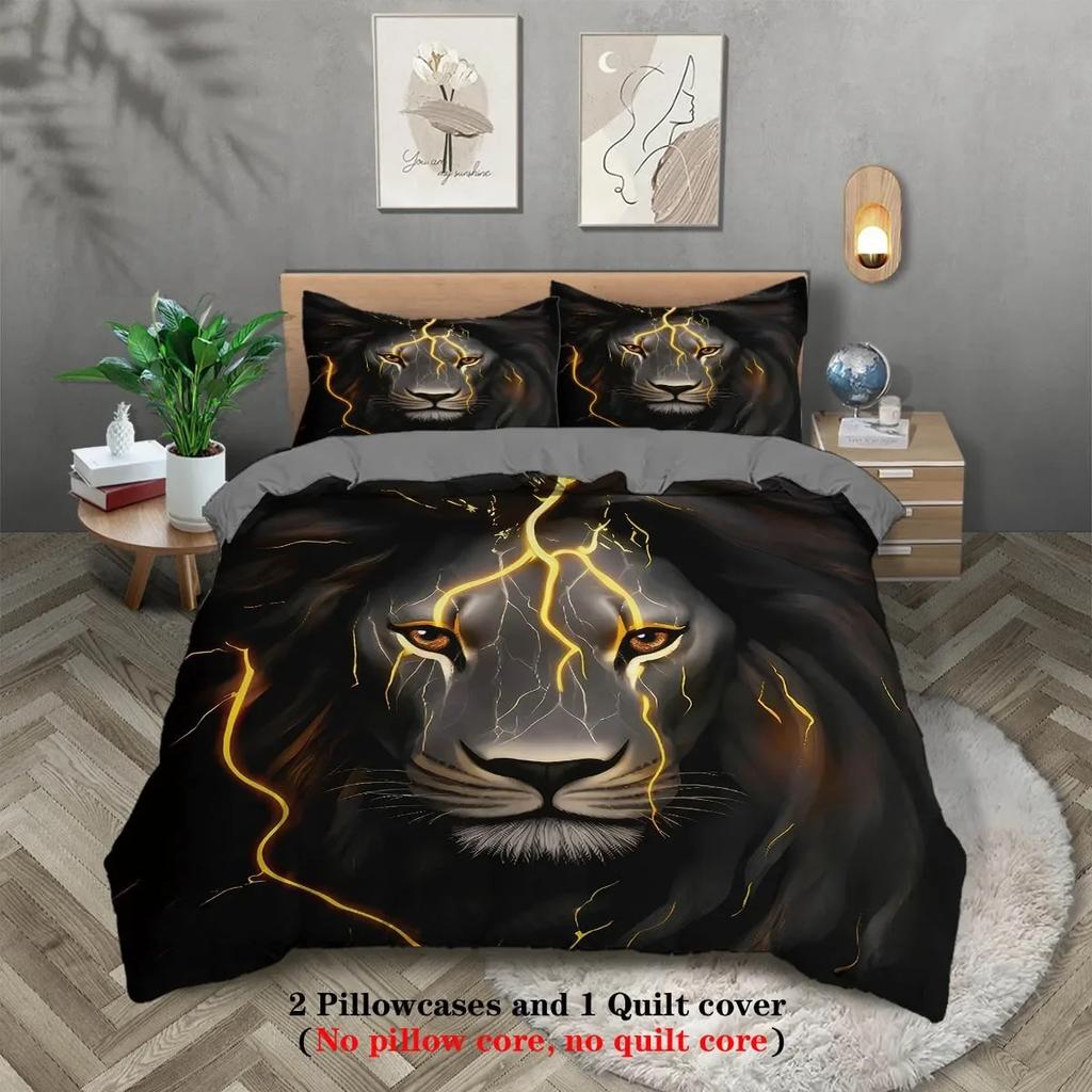 Lion Theme Series Duvet Cover Set 3pcs Animals Duvet Cover Set King Size for Teens Adults Wildlife Duvet Cover for Bedroom Hotel