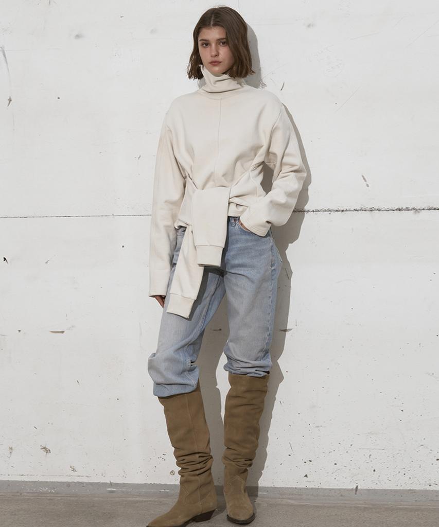 SIGREAT Layered Sleeve High Neck Pullover_Ivory