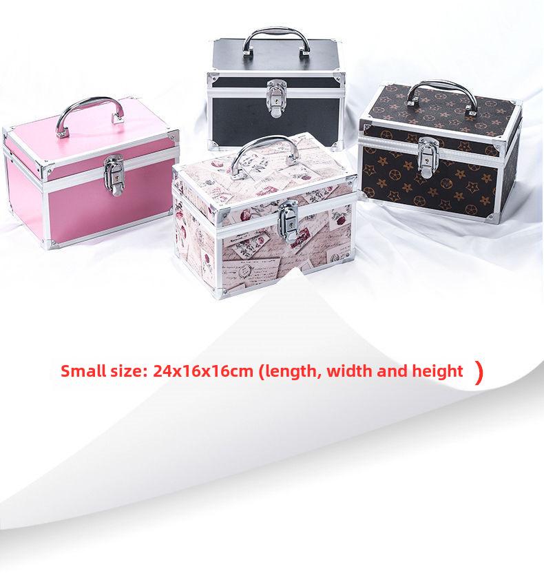 Portable Double-Layer Aluminum Alloy Cosmetic Case with Mirror and Password Lock