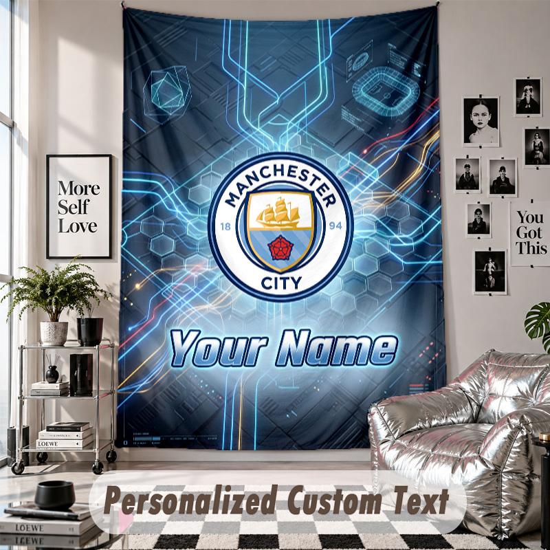Custom Tapestry Wall Hanging, Manchester City Personalized Name Text Home Wall Decor