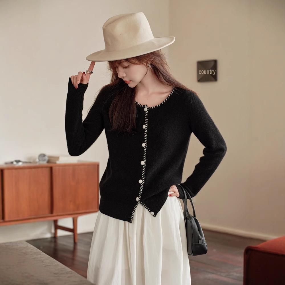 2024 Ejia Style Women's 100% Pure Cashmere Cardigan - Autumn/Winter Loose Knit Handmade Sweater Coat