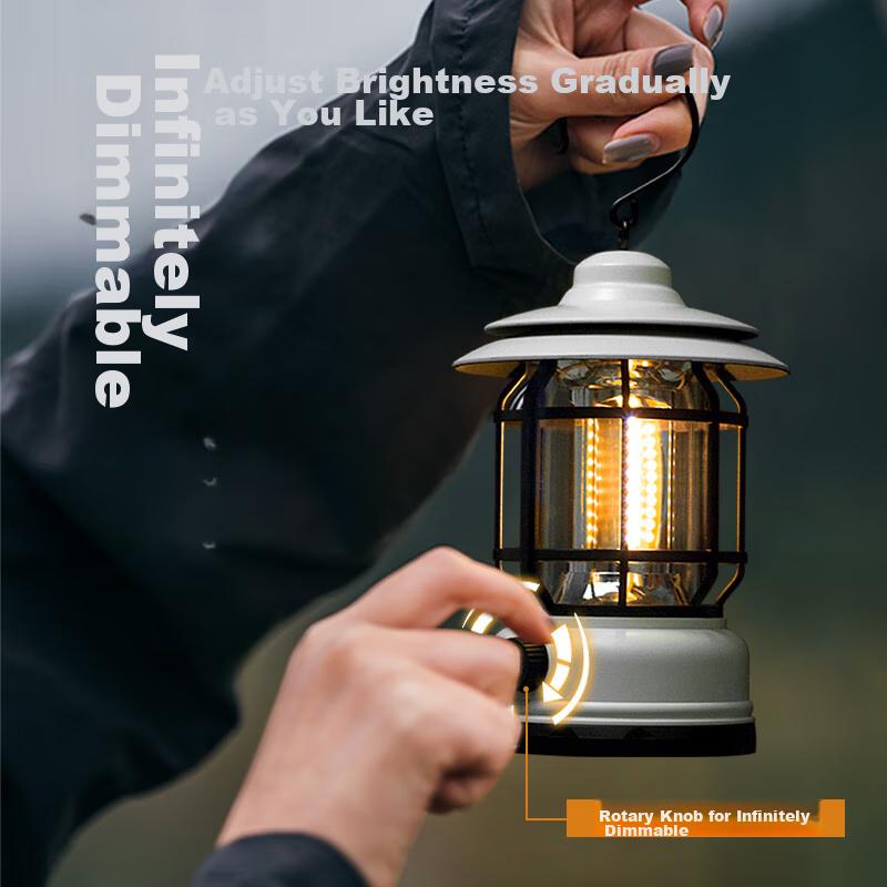MOTIE Retro Camping Light, Ambient Light, Outdoor Tent Camping Lamp, Rechargeable Lantern, Hanging Light, LED, Ultra-Long Battery Life, Super Bright