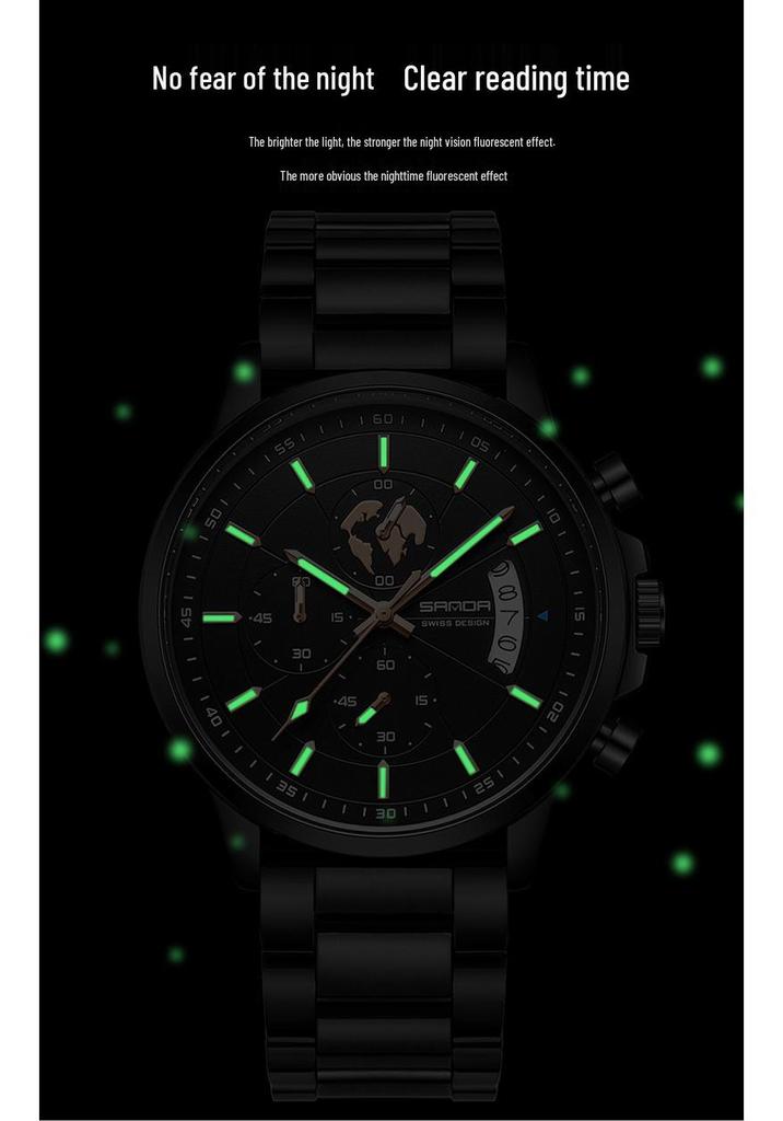 Sanda Men's Waterproof Quartz Watch with Steel Band and Calendar - Korean Edition