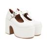 FOREADA Women Pu Leather Pumps Platform Super High Hoof Heels Round Toe T-Tied Belt Buckle Concise Spring Autumn Shoes White