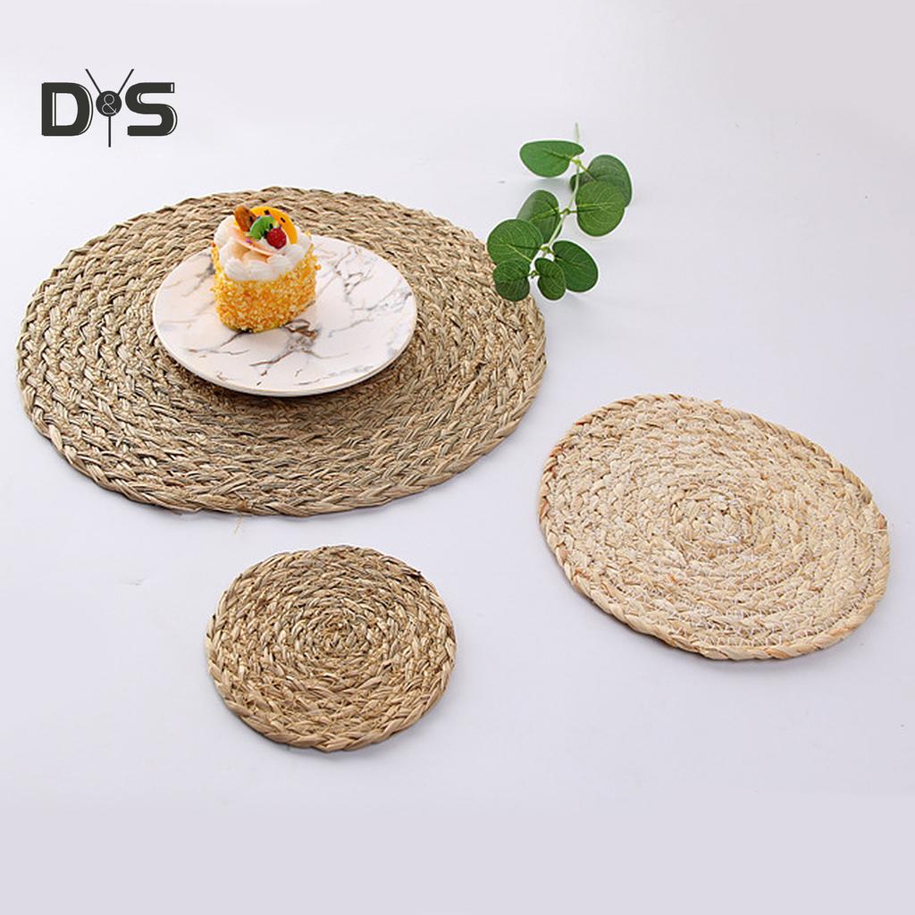 Set Di 3 Tovagliette E Sottobicchieri Rotonde In Giacinto D'Acqua Intrecciate A Mano – Naturali, Termiche, Ecologiche Per Tavolo (11-18-25 Cm)