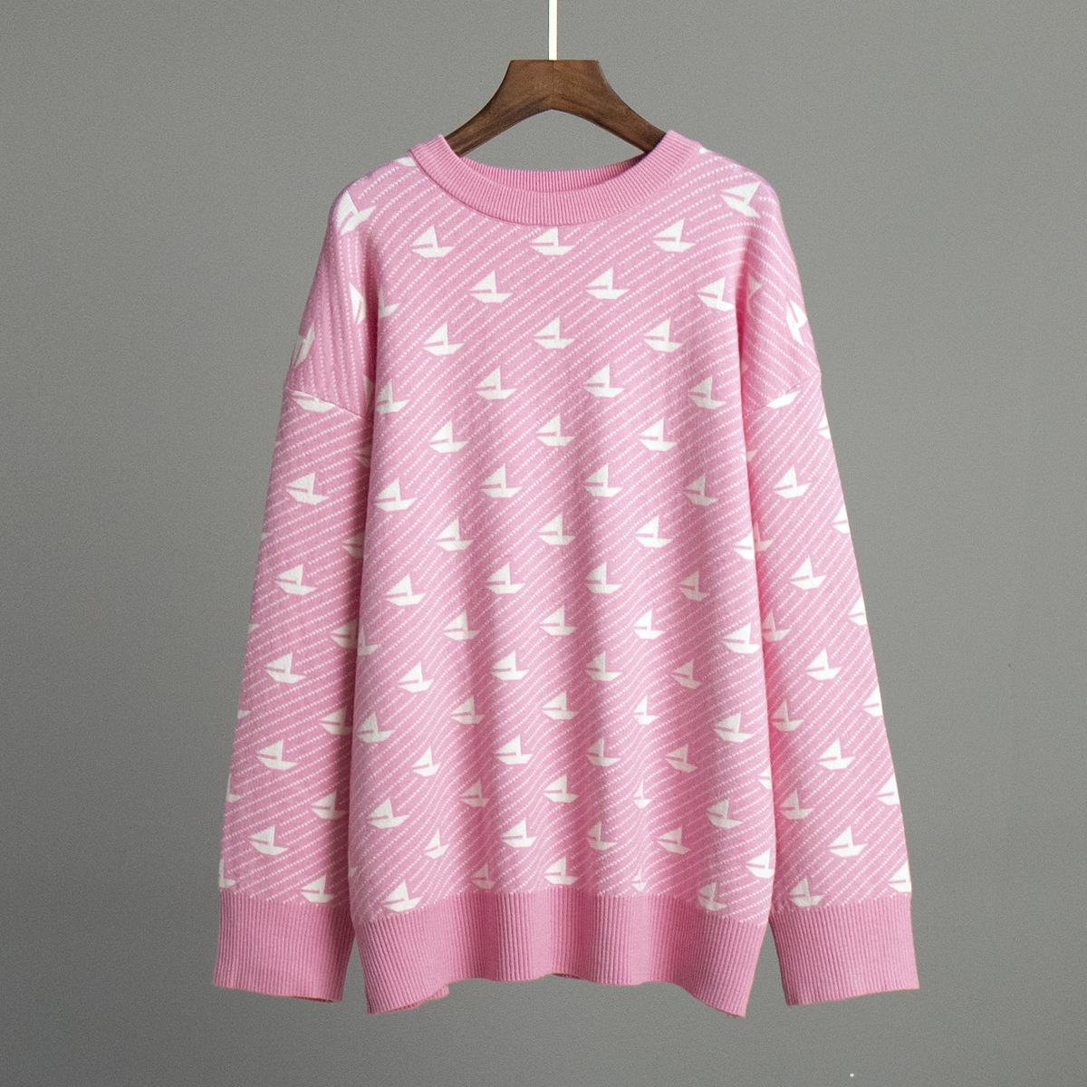 

Повседневный свободный трикотажный пуловер с круглым вырезом для женщин S розовый