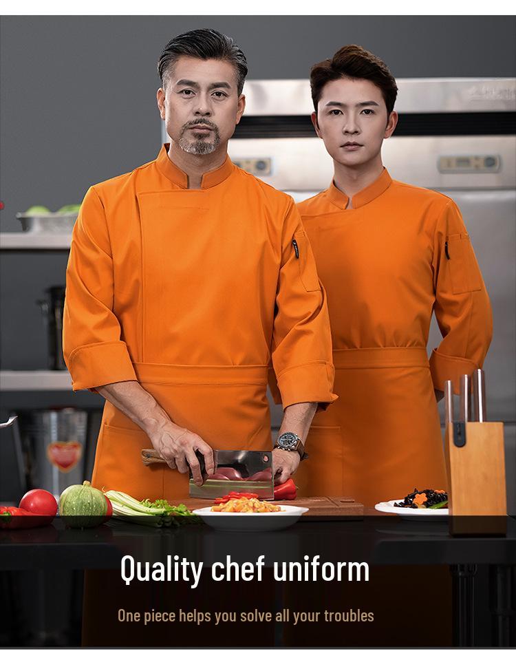Men's Long Sleeve Elastic Waterproof Chef Uniform for Autumn/Winter - Ideal for Hotel, Restaurant, Hot Pot, BBQ, Canteen, and Bakery Kitchens.