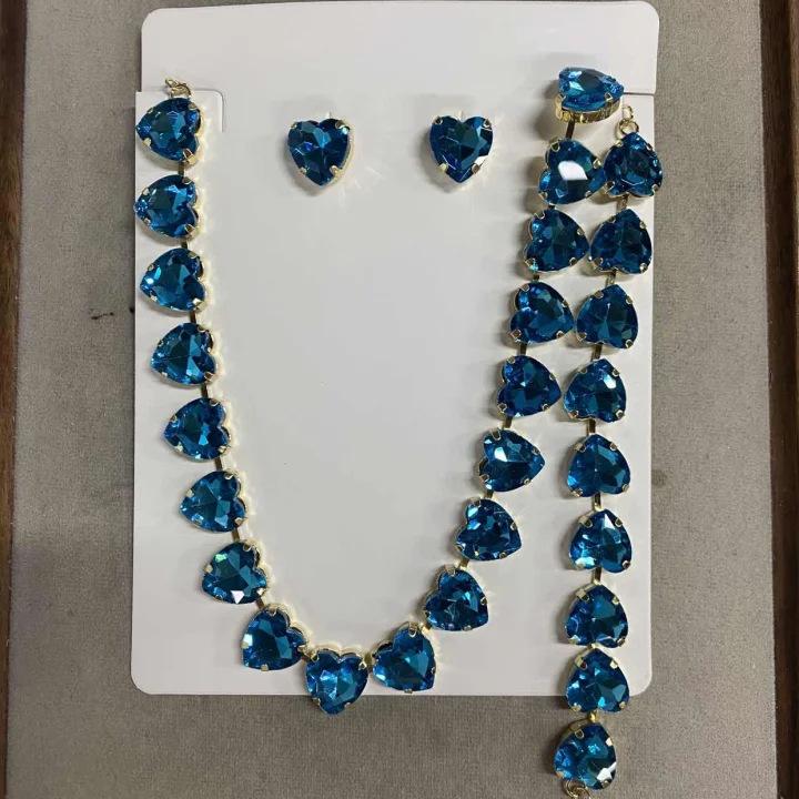Color diamond-set crystal love necklace bracelet earrings set light luxury high-end temperament thousand gold jewelry