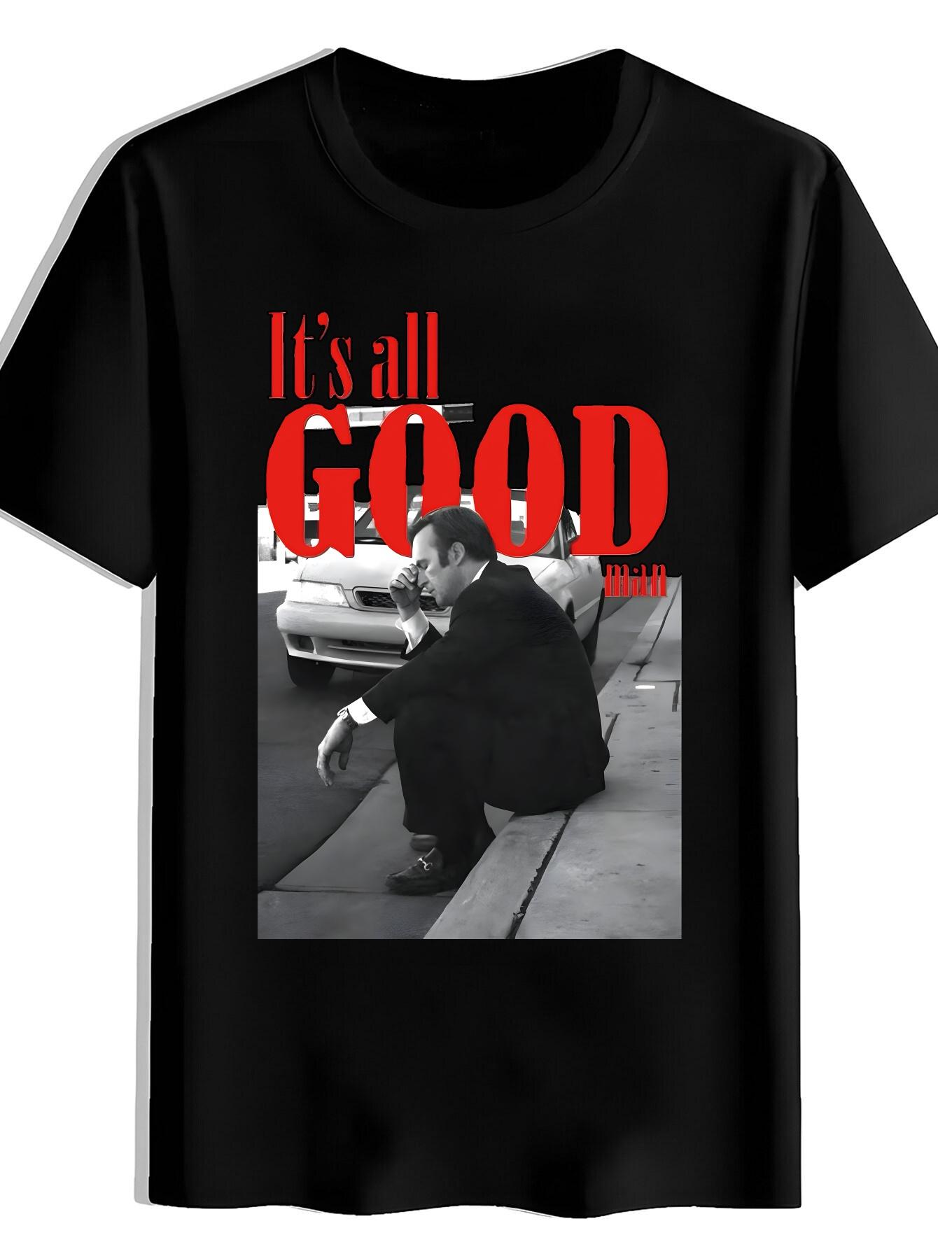 T-shirt Black Suit Print M