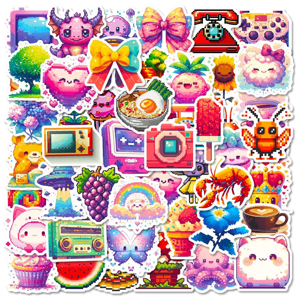 50 Mosaic Pixel Wind Game Machine Doodle Stickers DIY Suitcase Laptop Car Stickers