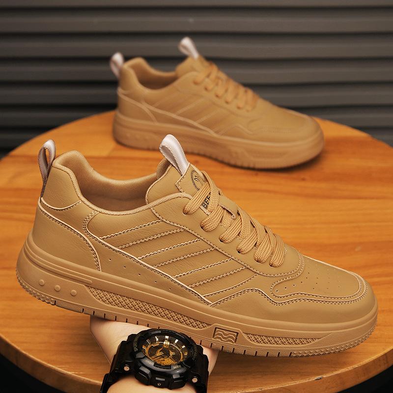 Sports versatile board shoes leather fashion men's shoes spring and summer platform casual wheat trendy shoes