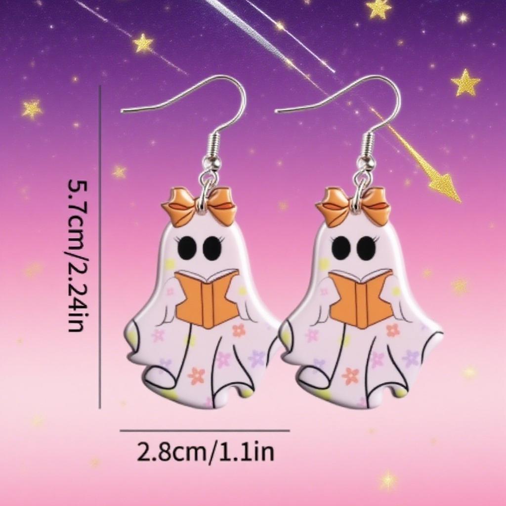 Cross-border New Bow Ghost Earrings Acrylic Halloween Decoration Creative Cartoon Book Ghost Earrings