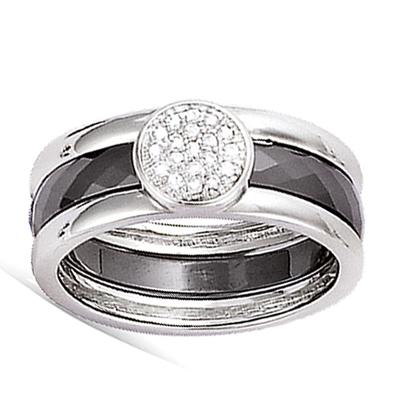 Silver Ring 'Sissi' White Black Ceramic (rhodium) - 8 Mm